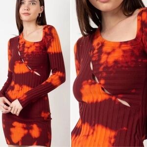 Cotton Citizen Capri Cut Out Tie Dye Ribbed Red Dress ASO Brittany Snow Med.